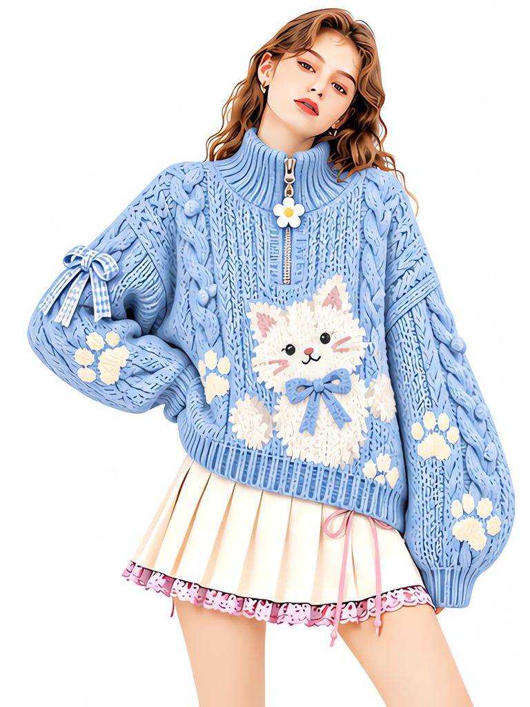 Classic Cable Knit Acrylic-Cotton Sweater